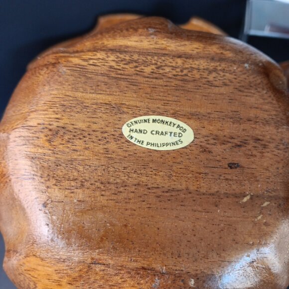 Vintage Monkey Pod Philippines Wood Salad Bowl Set ~ 5 Piece Flower Shaped - Picture 8 of 13